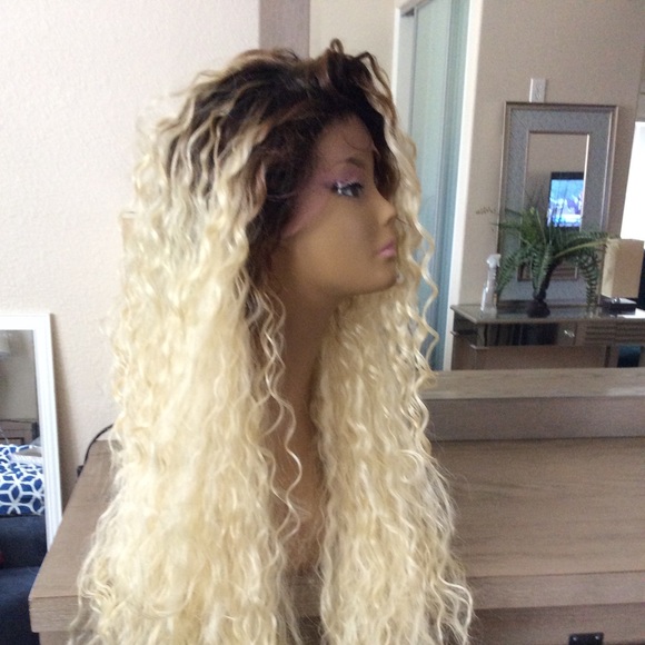 Accessories Exxxtra Long Bleach Blonde Dark Root Curly Wig
